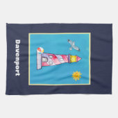 Personalisiertes Leuchtturm mit rotem Streifen Geschirrtuch (Horizontal)