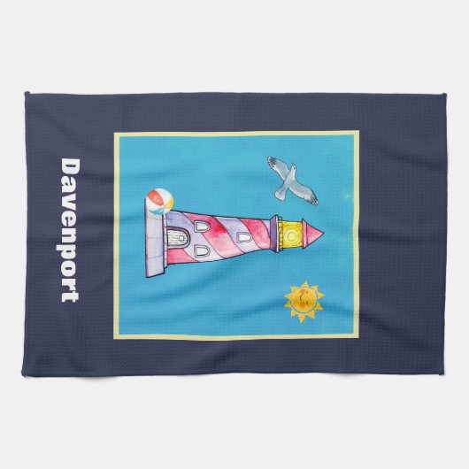 Personalisiertes Leuchtturm mit rotem Streifen Geschirrtuch (Horizontal)