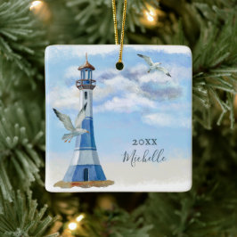 Personalisiertes Leuchtturm Nautical Beach Weihnac Keramikornament