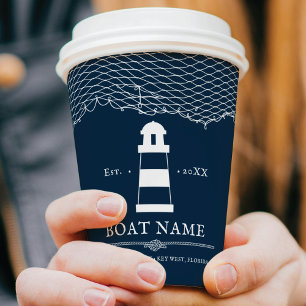Personalisiertes Leuchtturm Nautical Blue Pappbecher