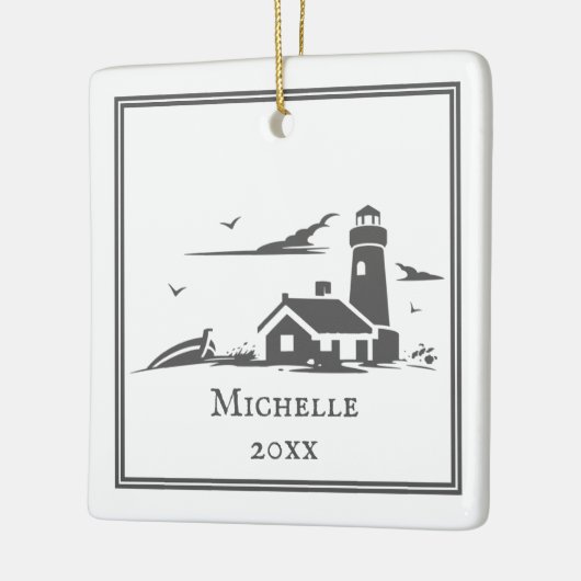 Personalisiertes Leuchtturm Ostseeküste Weihnachte Keramikornament (Links)
