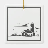 Personalisiertes Leuchtturm Ostseeküste Weihnachte Keramikornament (Rückseite)