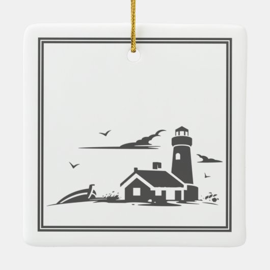 Personalisiertes Leuchtturm Ostseeküste Weihnachte Keramikornament (Rückseite)