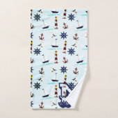 Personalisiertes Leuchtturm Segelboot Muster Badhandtuch Set (Handtuch)