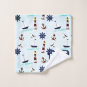 Personalisiertes Leuchtturm Segelboot Muster Badhandtuch Set (Waschlappen)