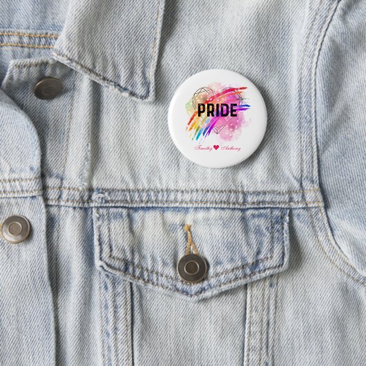 Personalisiertes LGBTQ Rainbow-Farbherz Button (Beispiel)
