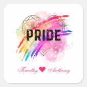Personalisiertes LGBTQ Rainbow-Farbherz Quadratischer Aufkleber (Vorderseite)