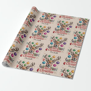 Personalisiertes Liebes-Rentier-Vintage-Weihnachte Geschenkpapier