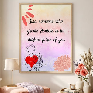 Personalisiertes Liebeszitat Rosa Floral & Abstrak Poster