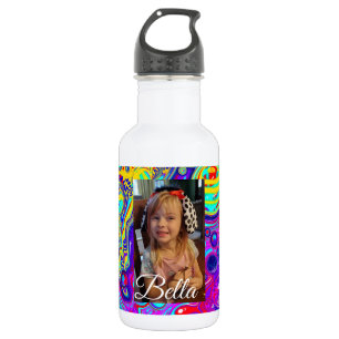 Personalisiertes Lila, blaues, gelbes Foto Edelstahlflasche