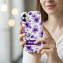 Personalisiertes lila Blumen-Telefon für iPhone 16 Hülle