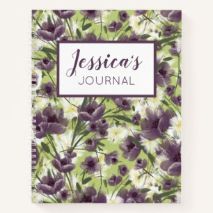 Personalisiertes Lila Blumenjournal Notizblock