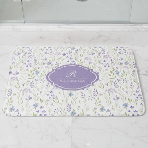 Personalisiertes lila Blumenmonogramm Badematte