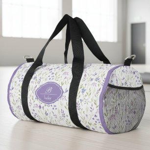 Personalisiertes lila Blumenmonogramm Duffle Bag