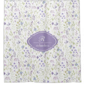 Personalisiertes lila Blumenmonogramm Duschvorhang (Vorderseite)