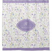 Personalisiertes lila Blumenmonogramm Duschvorhang (Vorderseite)