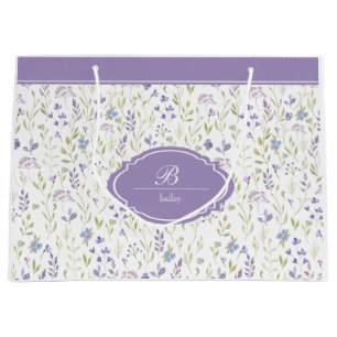 Personalisiertes lila Blumenmonogramm Große Geschenktüte