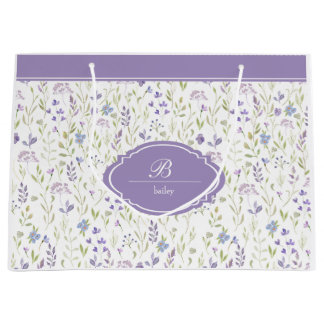 Personalisiertes lila Blumenmonogramm Große Geschenktüte