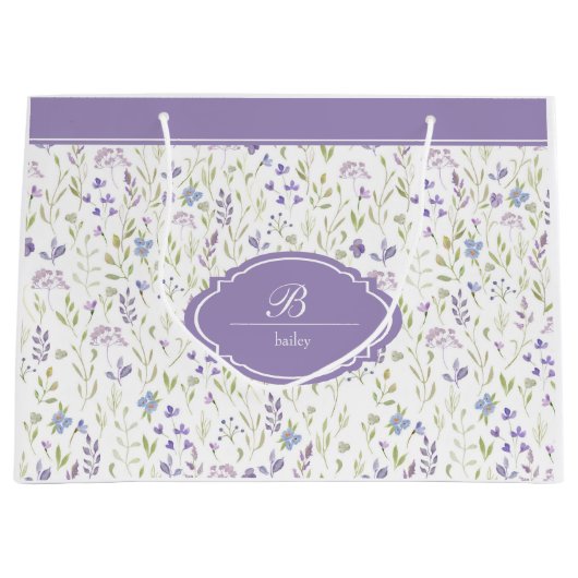 Personalisiertes lila Blumenmonogramm Große Geschenktüte (Vorderseite)