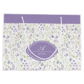 Personalisiertes lila Blumenmonogramm Große Geschenktüte (Rückseite)
