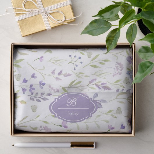 Personalisiertes lila Blumenmonogramm Seidenpapier (Geschenk)
