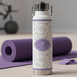 Personalisiertes lila Blumenmonogramm Trinkflasche