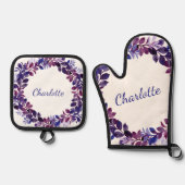 Personalisiertes Lila Brautparty Ofenhandschuh & Topflappen-Set (Vorderseite)