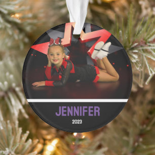 Personalisiertes Lila Foto Cheerleader Ornament
