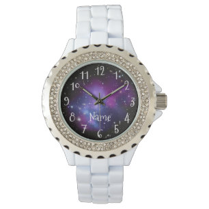 Personalisiertes Lila Galaxy Space Foto Armbanduhr