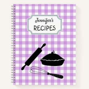 Personalisiertes lila Gingham-Karo-Muster-Rezept Notizblock