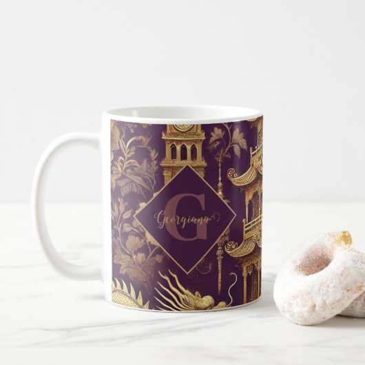 Personalisiertes Lila & Gold Viktorianisches Chino Kaffeetasse (Mit Donut)