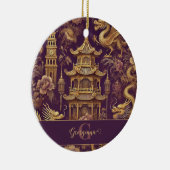 Personalisiertes Lila & Gold Viktorianisches Chino Keramik Ornament (Rechts)