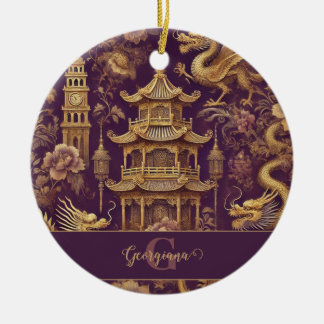 Personalisiertes Lila & Gold Viktorianisches Chino Keramik Ornament