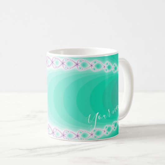 Personalisiertes Lila grünes Fraktal Kaffeetasse (VorderseiteRechts)