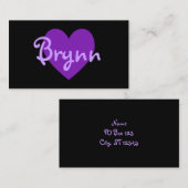 Personalisiertes Lila Herz auf schwarz Visitenkarte (Vorne/Hinten)