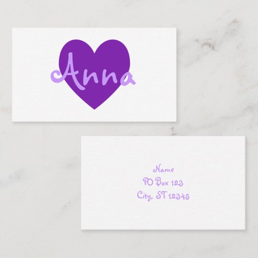 Personalisiertes Lila Herz auf Weiß Visitenkarte (Vorne/Hinten)