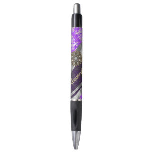 Personalisiertes lila hübsches girly Damastmuster Kugelschreiber