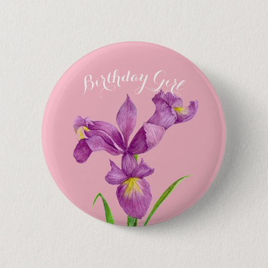 Personalisiertes Lila Iris Botanisches Abzeichen Button (Vorderseite)
