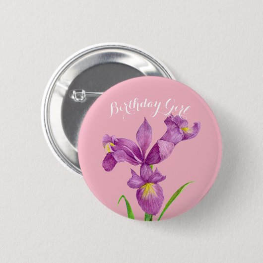 Personalisiertes Lila Iris Botanisches Abzeichen Button (Vorne & Hinten)