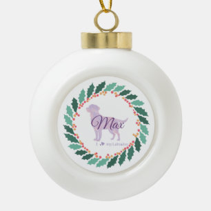 Personalisiertes lila Labrador Retriever-Ornament- Keramik Kugel-Ornament