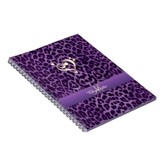 Personalisiertes lila Leopard-Musik-Herz-Notizbuch Notizblock (Rechte Seite)