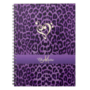 Personalisiertes lila Leopard-Musik-Herz-Notizbuch Notizblock
