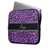 Personalisiertes lila Leopardnamensmuster Laptopschutzhülle (Vorderseite Links)
