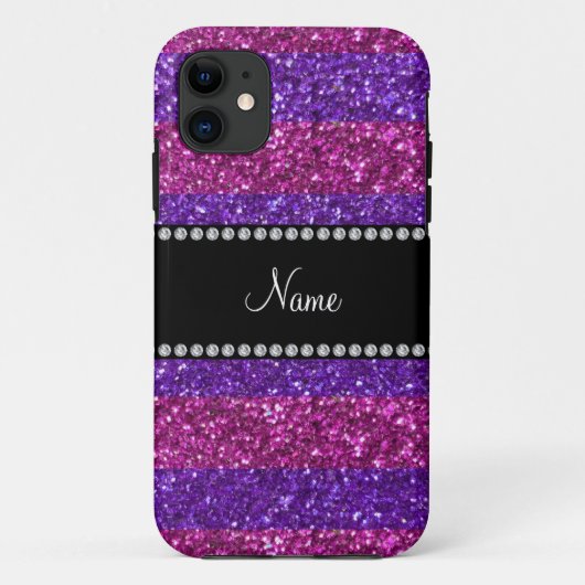 Personalisiertes lila Namensrosa stripes Glitter Case-Mate iPhone Hülle (Rückseite)