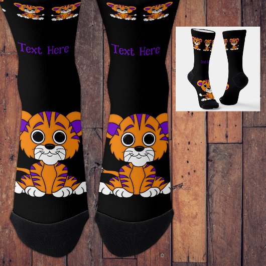 Personalisiertes Lila & Orange Baby Tiger Socken