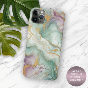 Personalisiertes Lila Rosa Grün Gold Marmormuster iPhone 16 Pro Max Hülle