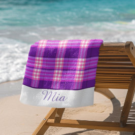Personalisiertes Lila rosa Kariertes Badetuch