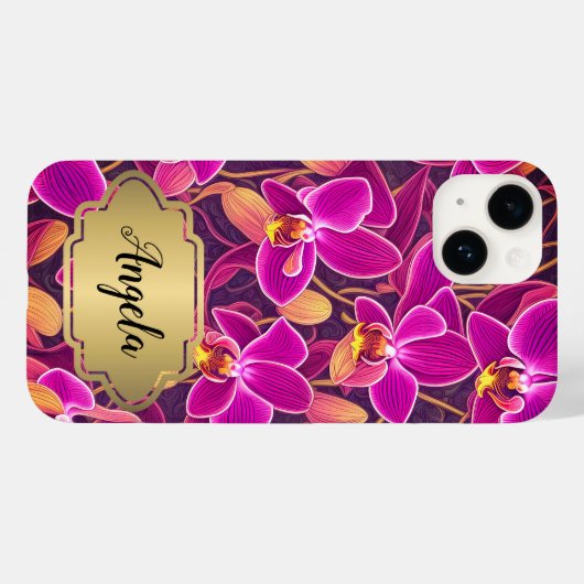 Personalisiertes, Lila Rosa Orchid Design Case-Mate iPhone Hülle (Rückseite (Horizontal))