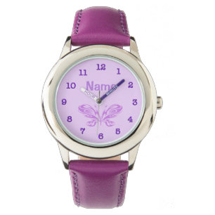 PERSONALISIERTES lila Schmetterlings-Kind passt Armbanduhr