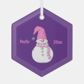 Personalisiertes Lila Schneemannsjahr Ornament Aus Glas (Vorderseite)